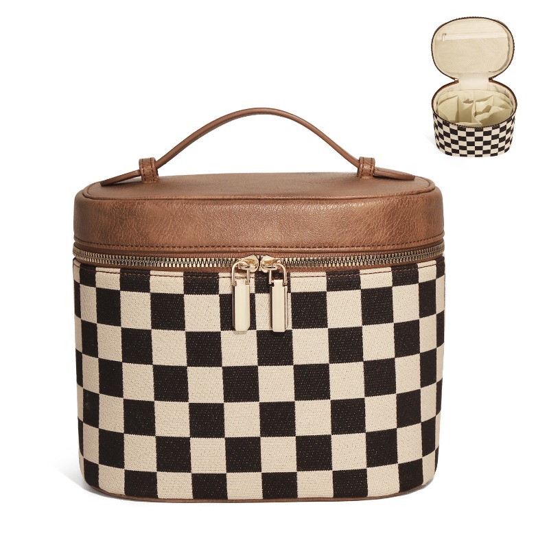 Luxury Skincare Aesthetic - Bolsa de Maquiagem Estilo Xadrez Retro